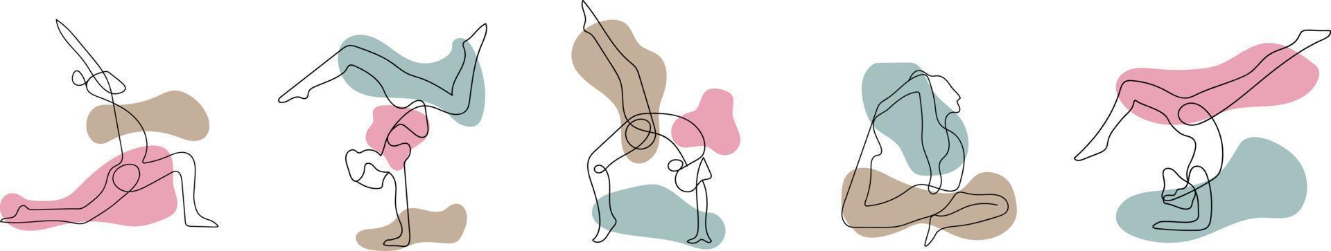 Set von Yoga, fortlaufende Linienzeichnung von Frauen Fitness Yoga Konzept Vektor-Gesundheitsillustration vektor