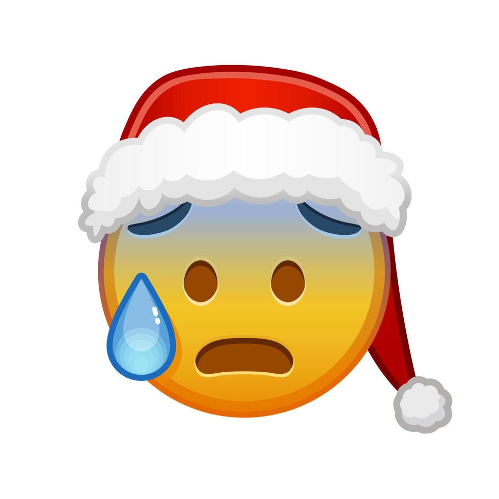 weihnachtsgesicht mit offenem mund in kaltem schweiß große größe des gelben emoji-lächelns vektor