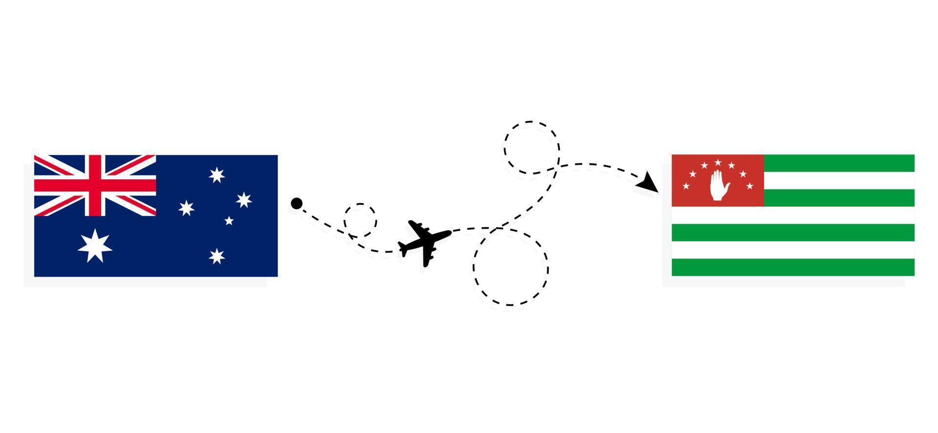 flug und reise von australien nach abchasien mit dem reisekonzept des passagierflugzeugs vektor