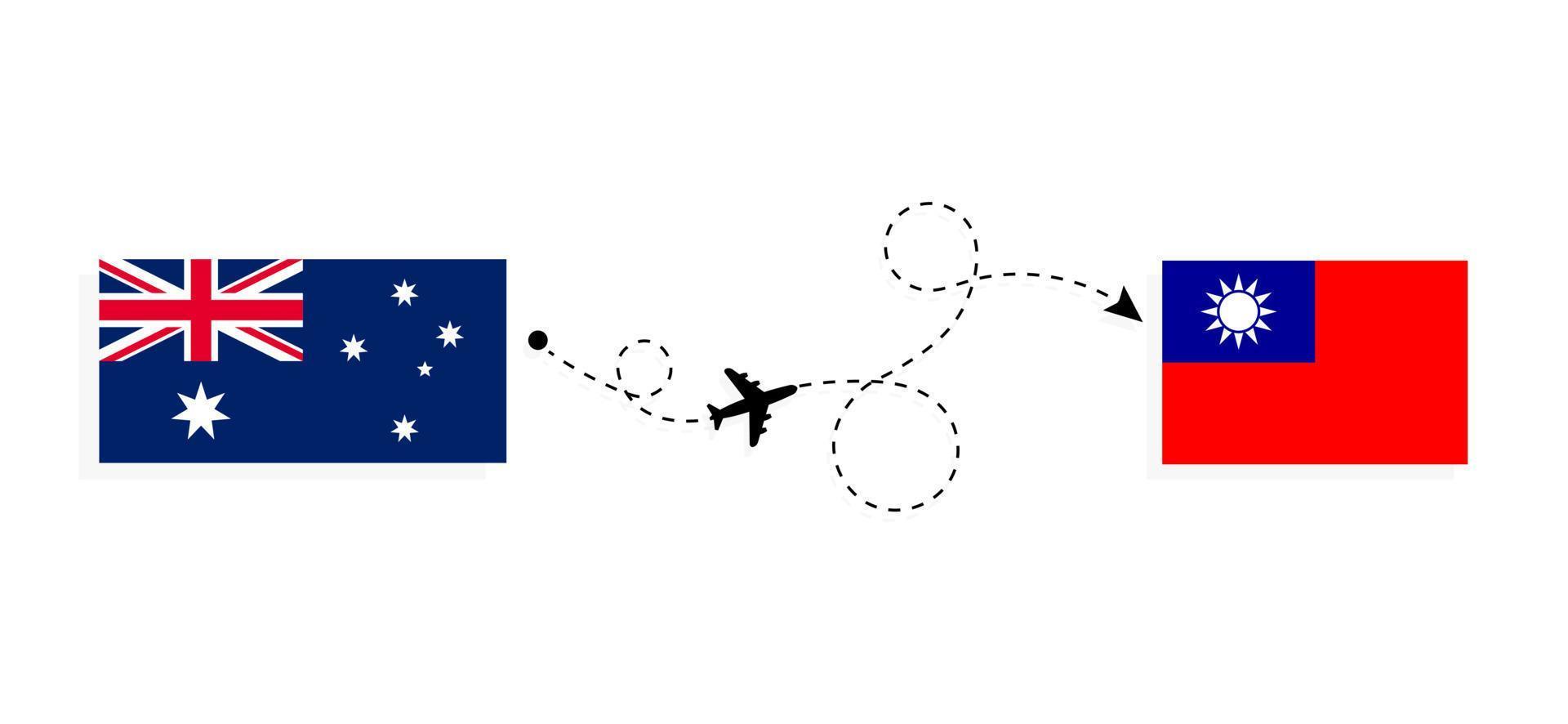 flug und reise von australien nach taiwan mit dem reisekonzept des passagierflugzeugs vektor