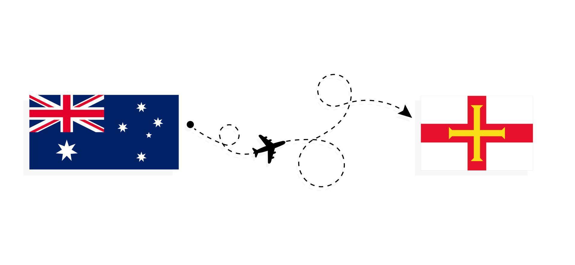 flug und reise von australien nach guernsey mit dem reisekonzept des passagierflugzeugs vektor
