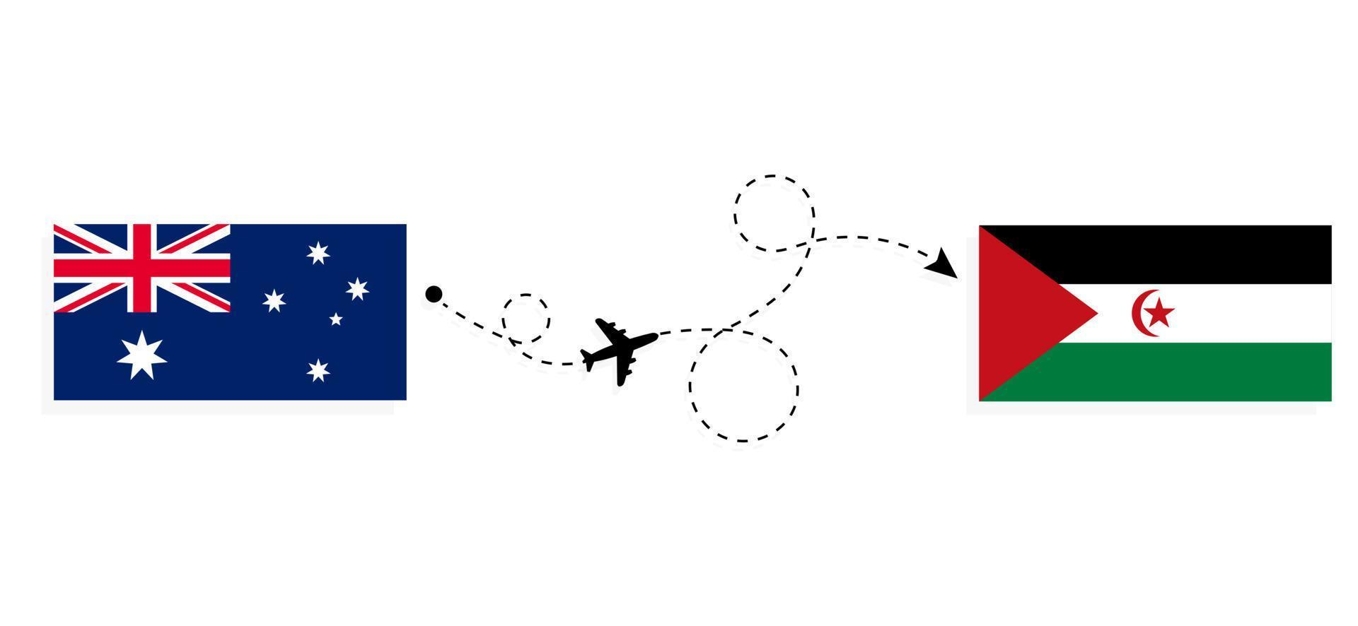 flug und reise von australien nach westsahara mit dem reisekonzept des passagierflugzeugs vektor