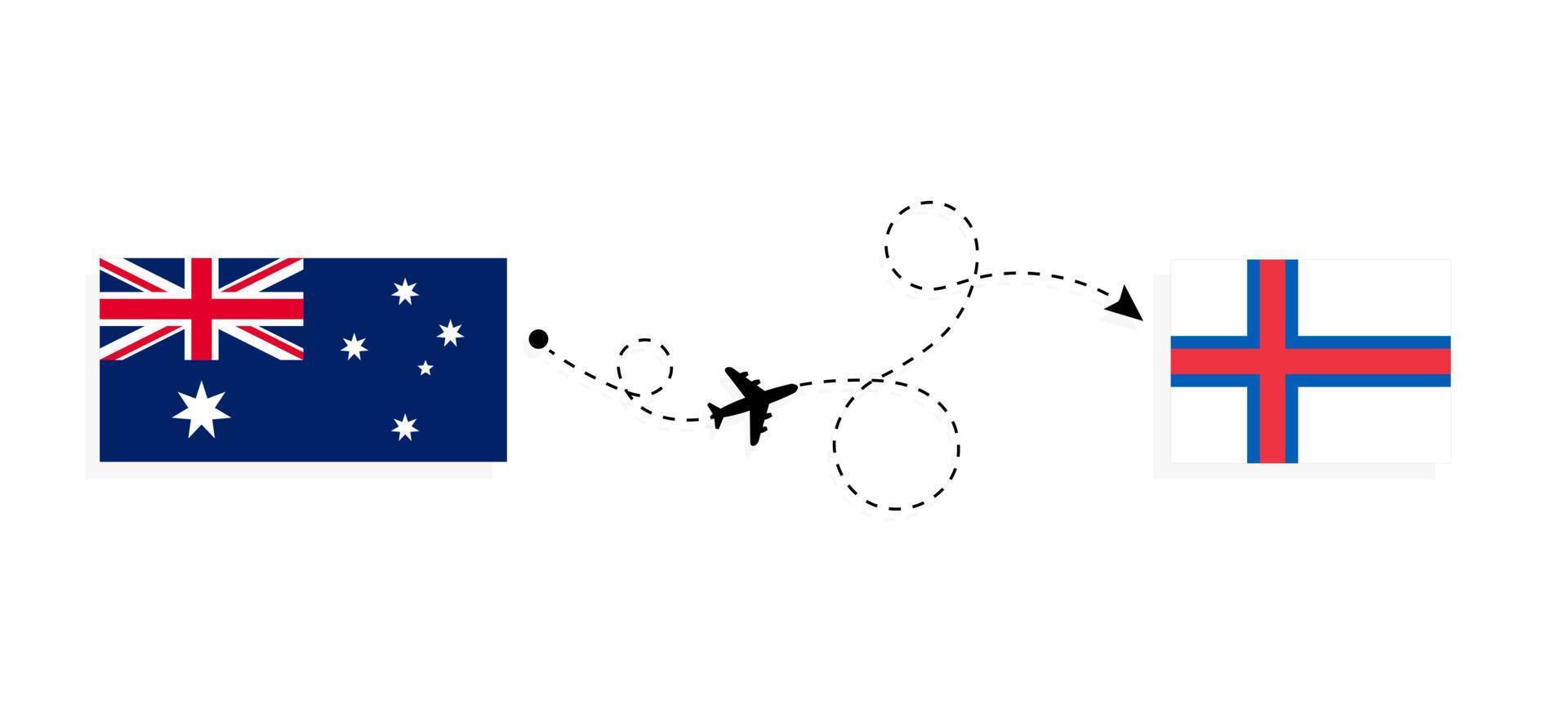 flug und reise von australien zu den färöer-inseln mit dem passagierflugzeug-reisekonzept vektor
