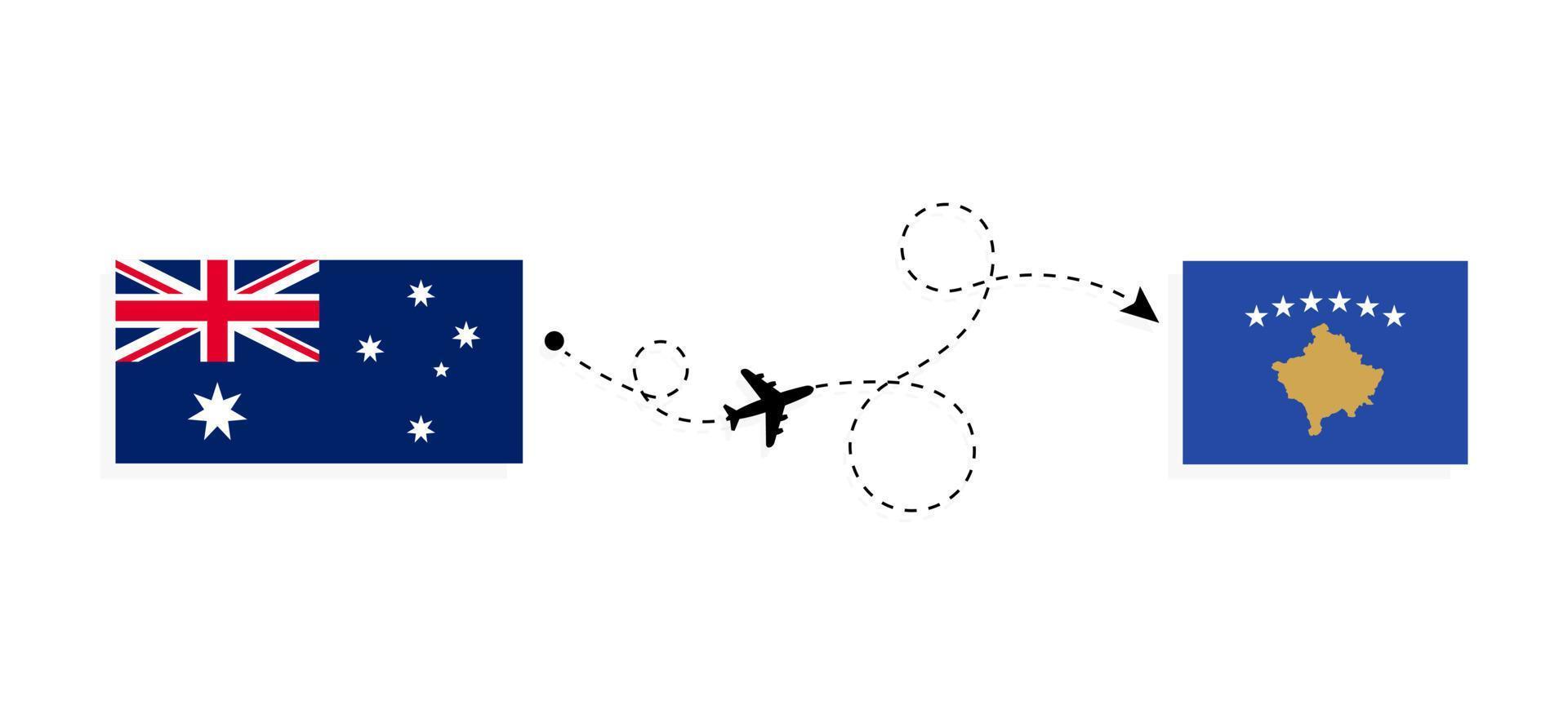 flug und reise von australien nach kosovo mit passagierflugzeug-reisekonzept vektor