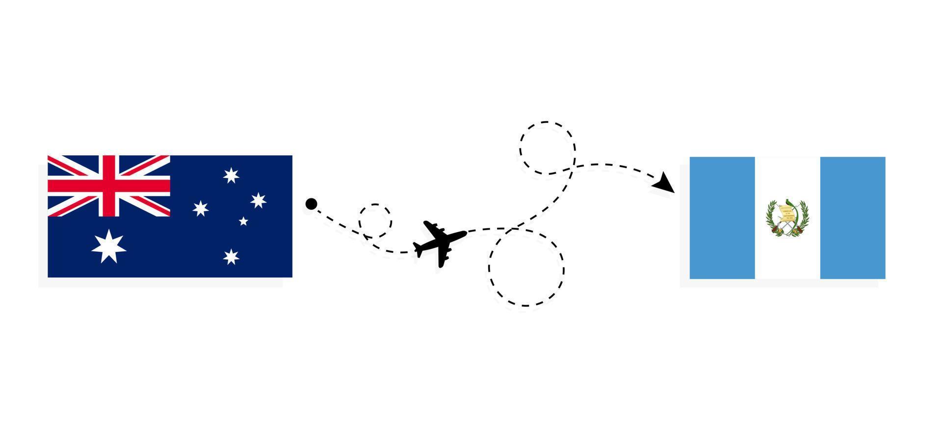 flug und reise von australien nach guatemala mit dem reisekonzept des passagierflugzeugs vektor