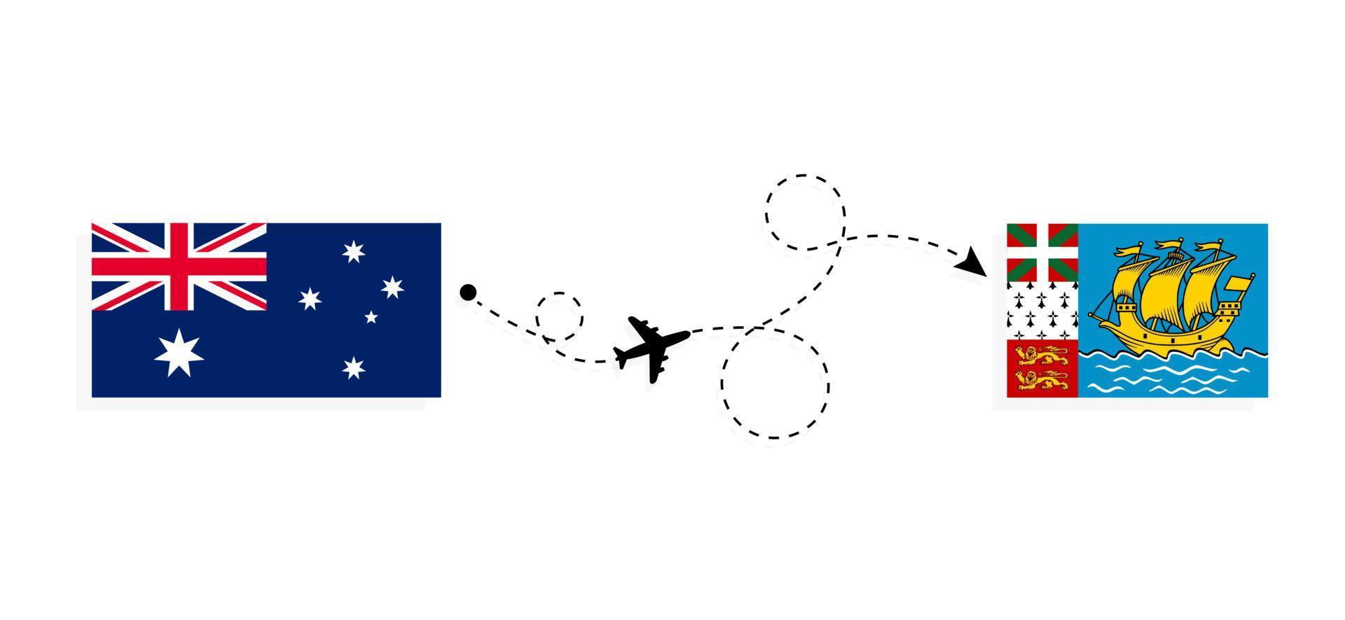 flyg och resa från Australien till helgon pierre och miquelon förbi passagerare flygplan resa begrepp vektor