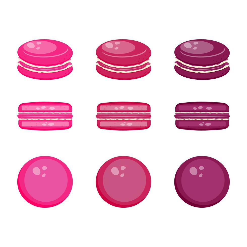 uppsättning av rosa röd vektor franska macarons. Kafé, meny, restaurang. vektor eps10