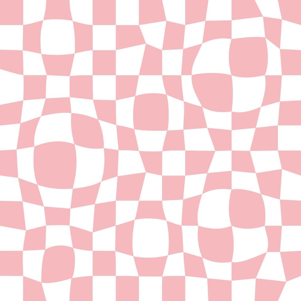 Trippy Grid Retro verzerrter Schachbretthintergrund. vintages grooviges rosa abstraktes geometrisches muster für textilien. Vektor Hippie 70er 80er Stil Illustration für Poster, Flyer, Grußkarten, Banner.