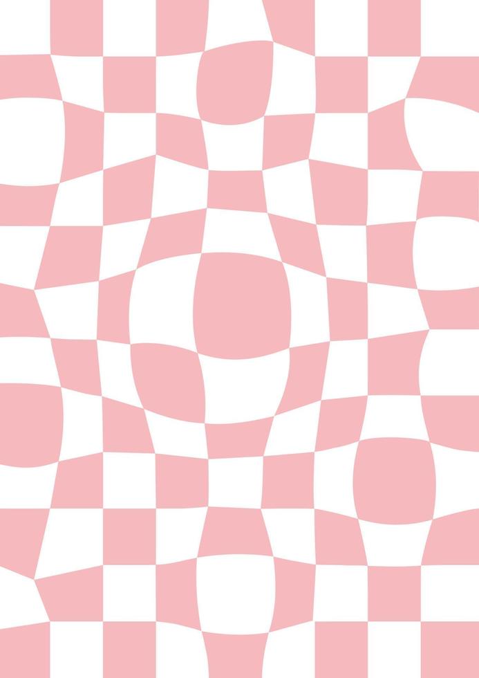 Trippy Grid Retro verzerrter Schachbretthintergrund. vintages grooviges rosa abstraktes geometrisches muster für textilien. Vektor Hippie 70er 80er Stil Illustration für Poster, Flyer, Grußkarten, Banner.