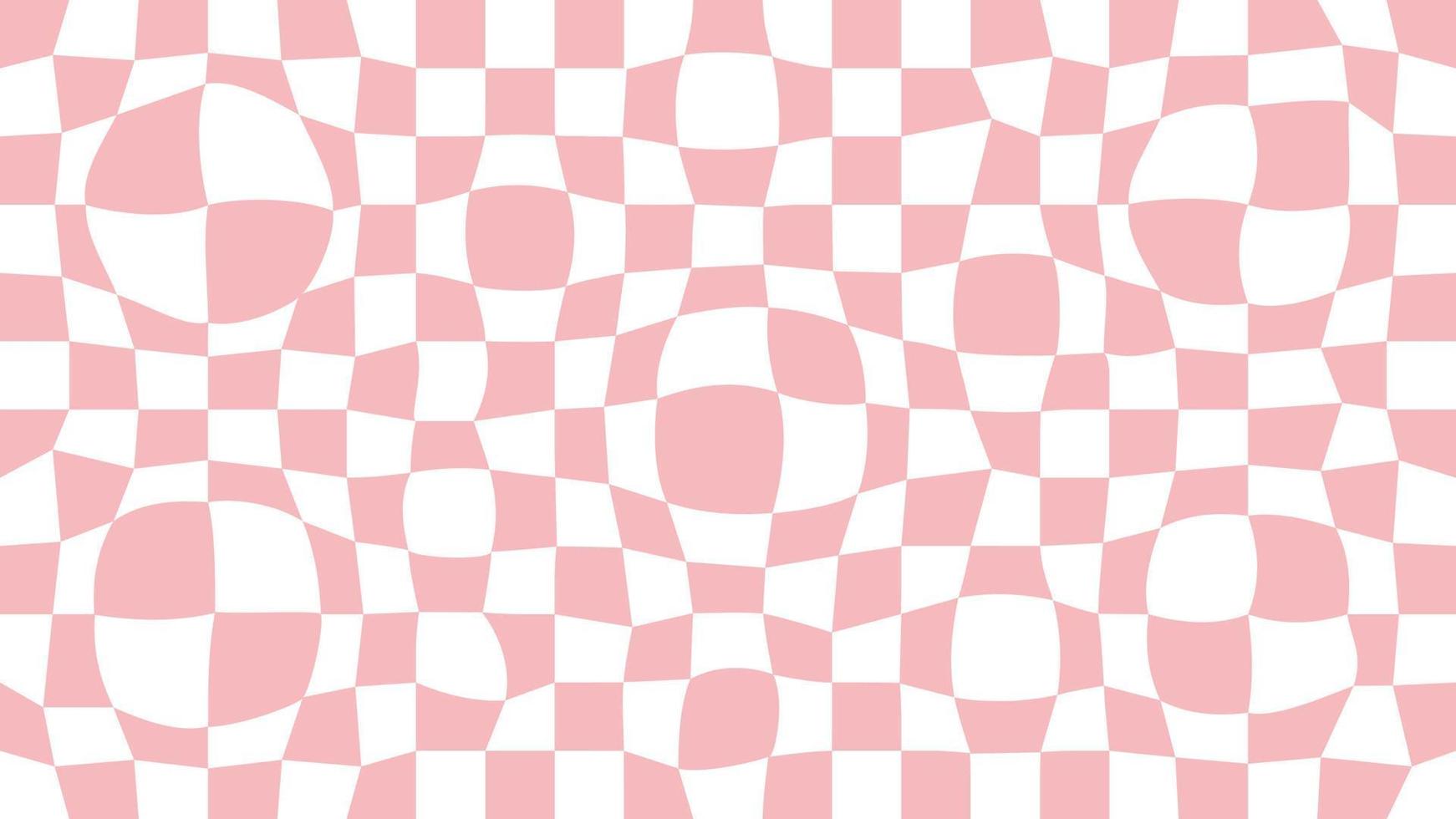 Trippy Grid Retro verzerrter Schachbretthintergrund. vintages grooviges rosa abstraktes geometrisches muster für textilien. Vektor Hippie 70er 80er Stil Illustration für Poster, Flyer, Grußkarten, Banner.