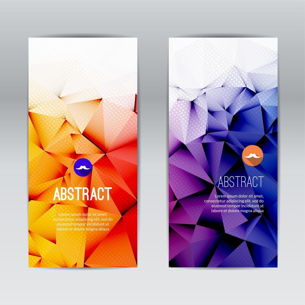 Reihe von polygonalen und dreieckigen geometrischen Bannern für modernes Design. orange und dunkelblaue Farben, Vektorillustration vektor