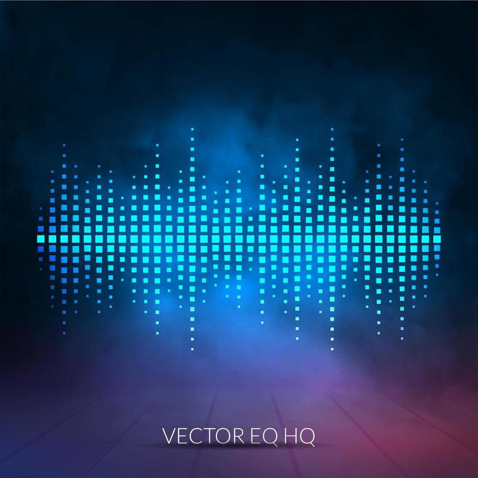 Vektor-Digital-Equalizer mit farbigen Lichtern und rauchigem Hintergrund. vektorillustration kann für schnittstellen im webdesign, hintergrundbilder, postkarten und musikalische banner verwendet werden. vektor