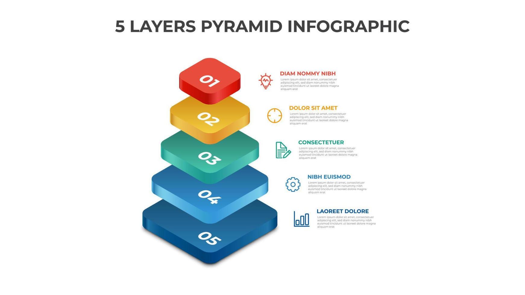 Pyramiden-Infografik-Vorlage mit 5 Ebenen, Liste, Optionen, Schritten, Layout-Vektor. vektor