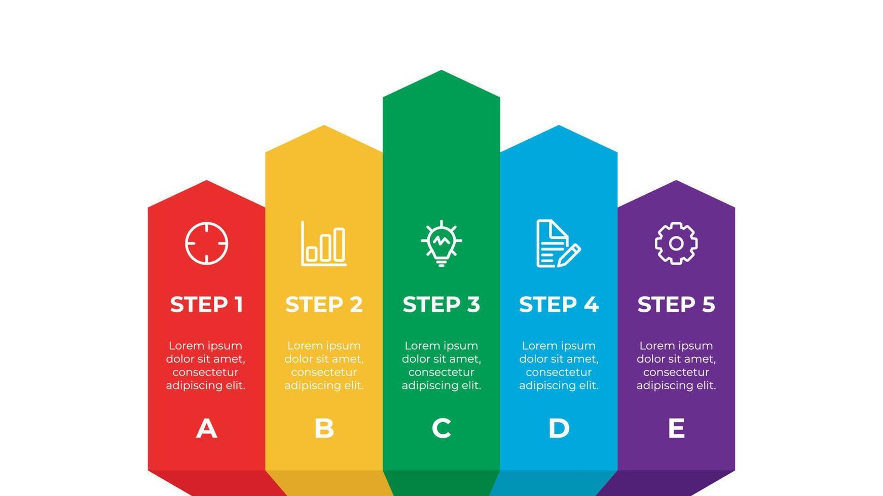 Infografik-Elementvektor mit fünf Optionen, kann für Schritt, Workflow, Diagramm, Banner, Prozess, Geschäftspräsentationsvorlage, Zeitleiste verwendet werden. vektor