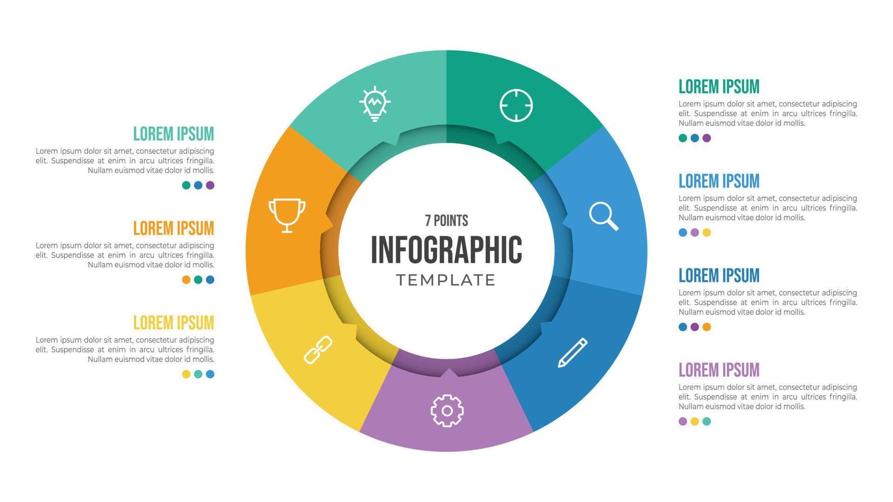 7 poäng cirkulär infographic element mall med ikoner och färgrik platt stil, kan använda sig av för presentation glida vektor