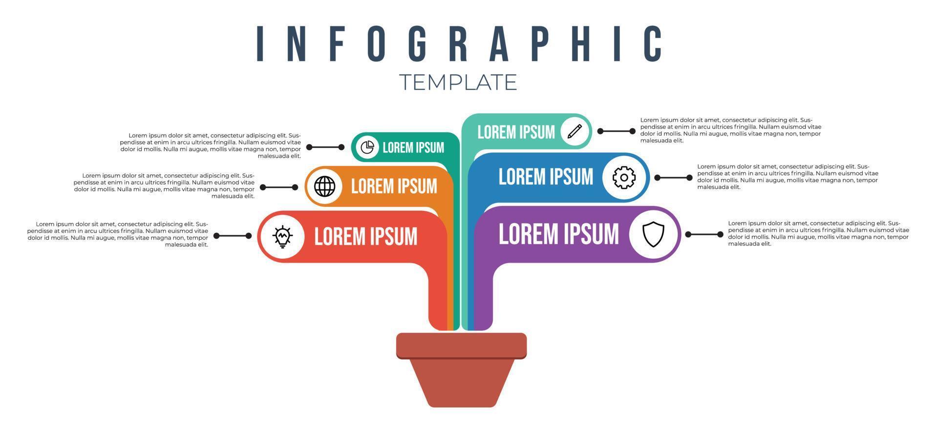 baumförmige Datenvisualisierung, Infografik-Elementvektor mit 6 Punkten, Optionen. Verwendung für Workflow, Informationsbroschüre, Poster, Jahresbericht. usw. vektor