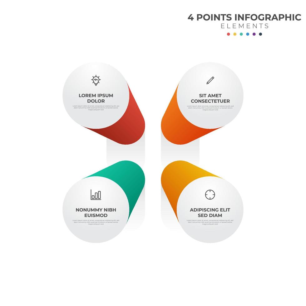 4 Punkte kreisförmiges Infografik-Element, Zyklus-Layout-Diagramm mit Symbol und bunter Farbe, kann für Präsentation, Banner usw. verwendet werden. vektor