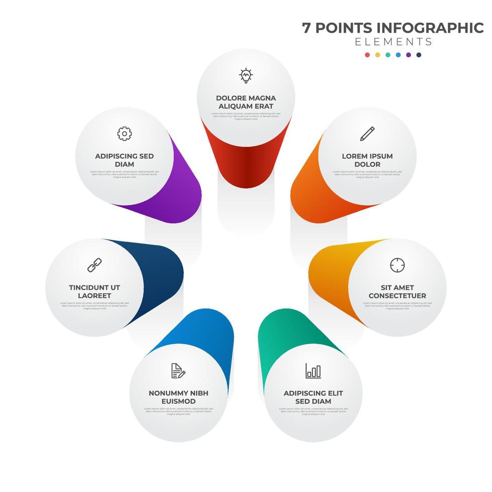 7 poäng cirkulär infographic element, cykel layout diagram med ikon och färgrik Färg, kan vara Begagnade för presentation, baner, etc. vektor