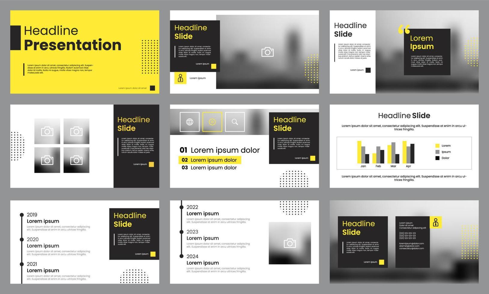 Layout der gelben und weißen Präsentationsvorlage. Visualisierung von Geschäftsdaten vektor