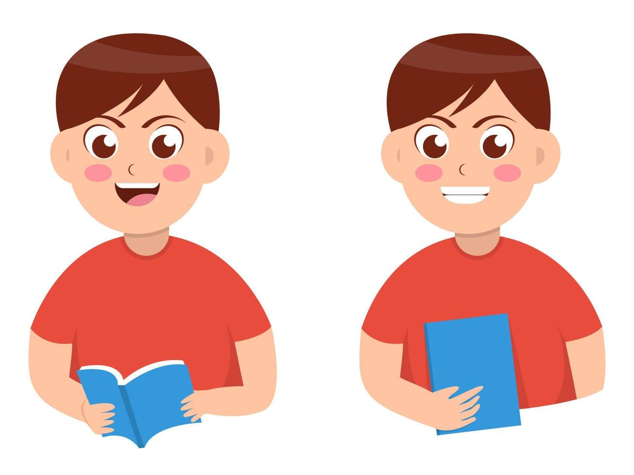 pojke läsning och hantera en bok, tecknad serie vektor illustration