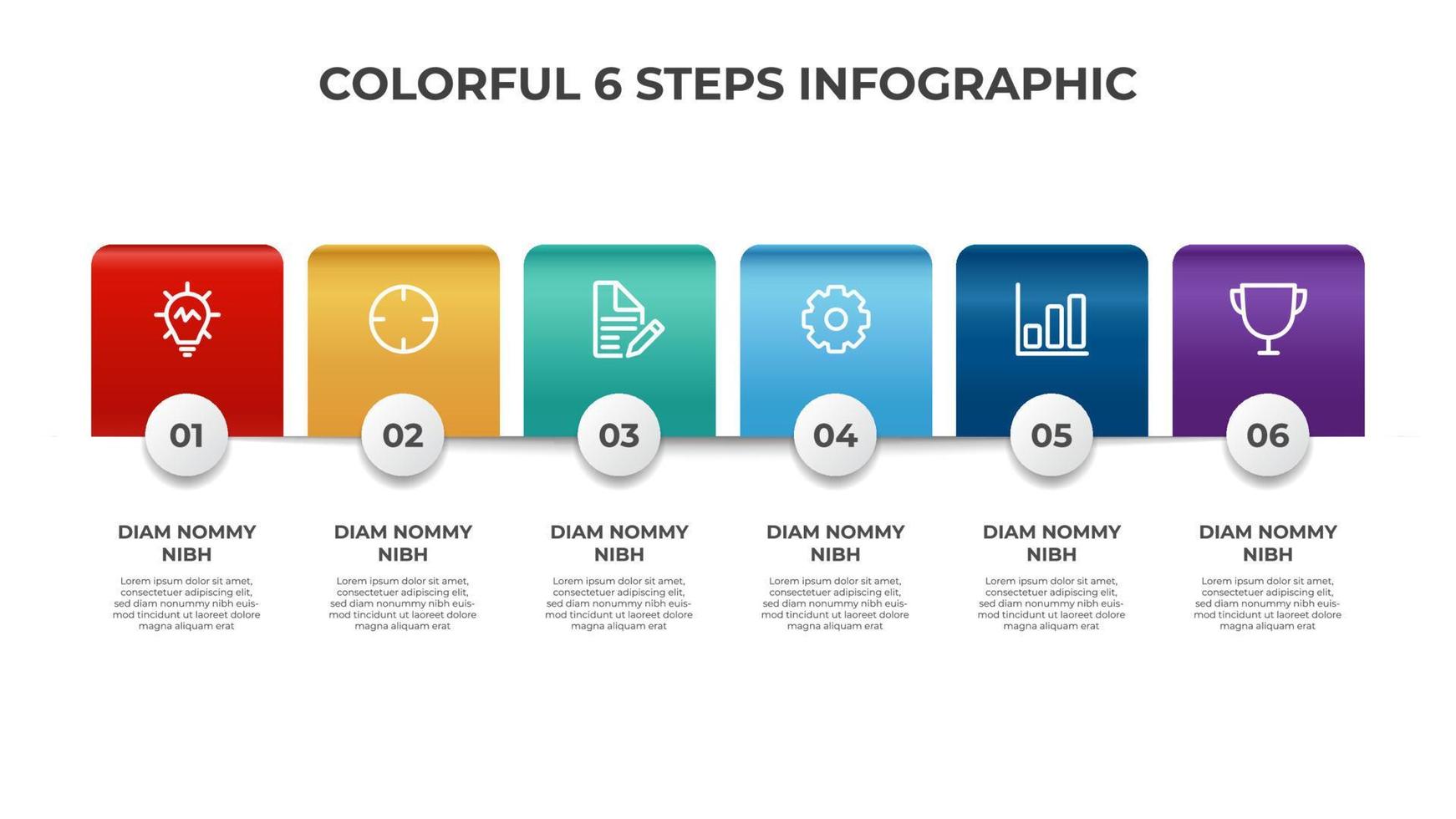 färgrik 6 poäng av lista diagram, steg med horisontell layout, infographic element mall vektor