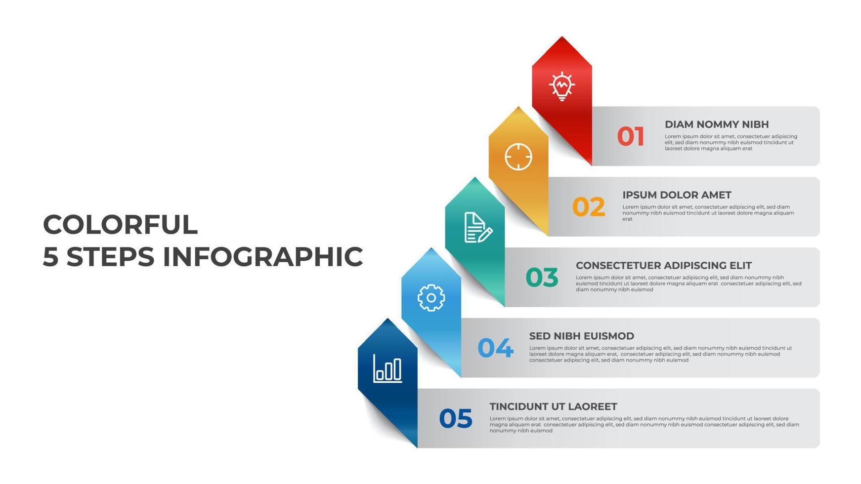 Business-Infografik-Element-Vorlagenvektor mit 5 Schritten, Zeilenlistendiagramm-Layout mit Pfeilen, Datenvisualisierungsdiagramm. vektor