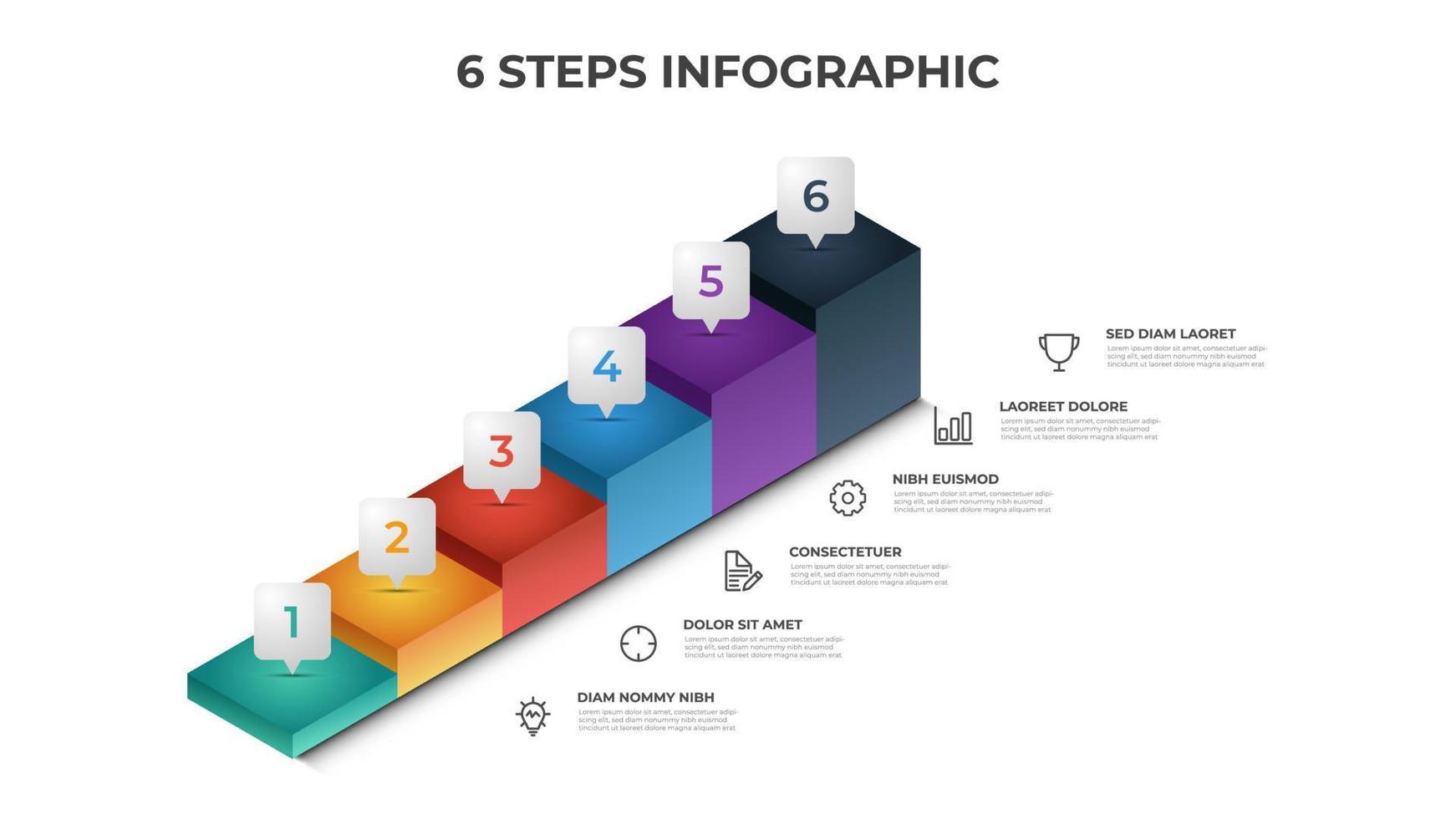 6 Treppenstufen Infografik-Element-Vorlagenvektor, Layout-Design für Präsentation, Diagramm usw vektor