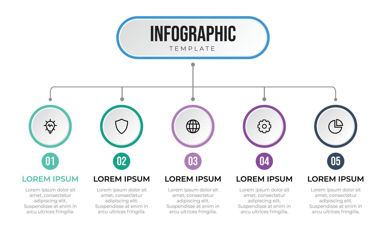 företag infographic mall med 5 alternativ, lista, steg, processer. kan vara Begagnade för arbetsflöde, översikt, Diagram, diagram, information, presentation, glida, broschyr, affisch, etc. vektor