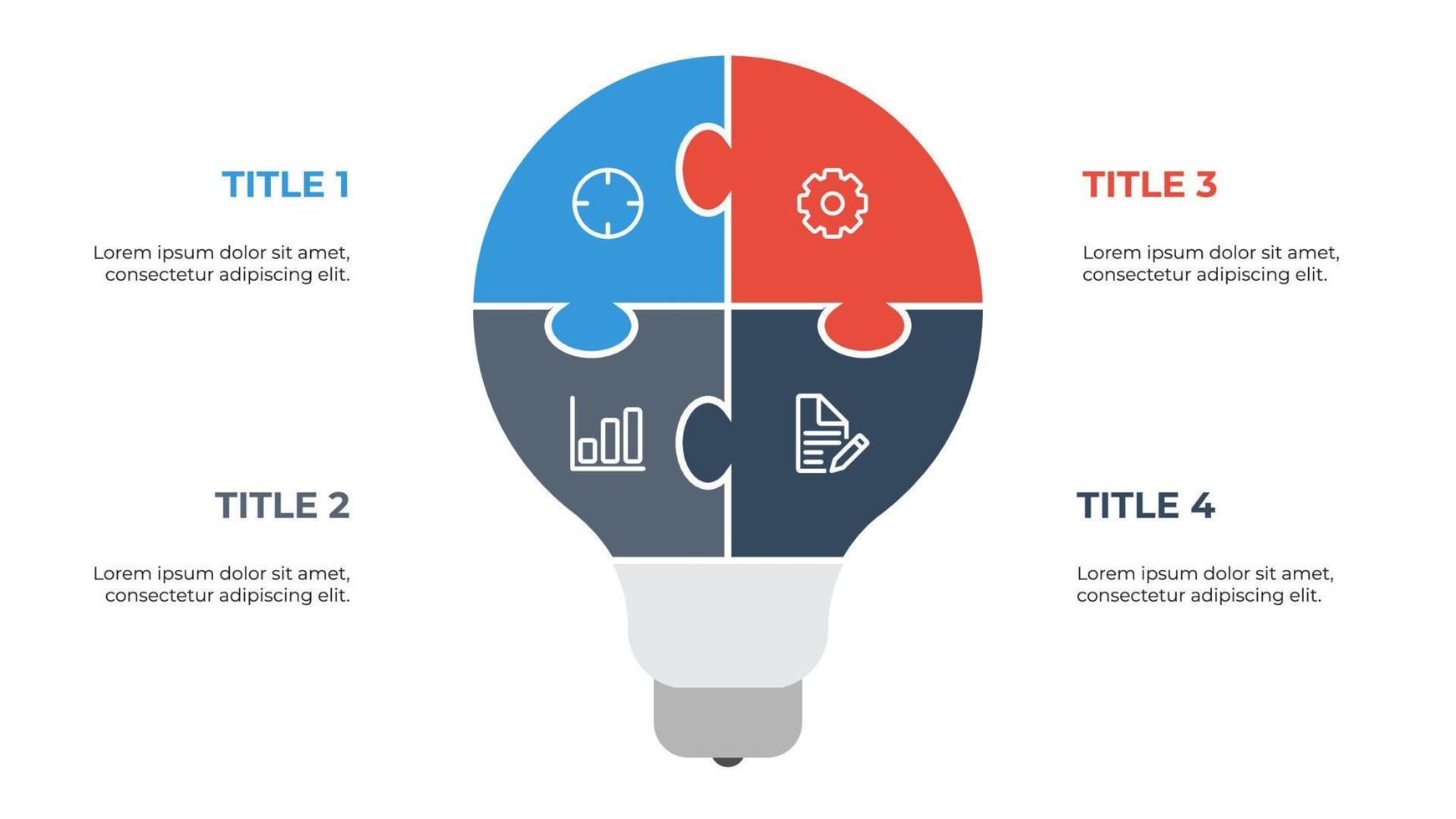 ljus Glödlampa pussel infographic element vektor med 4 poäng, steg, alternativ, lista, processer