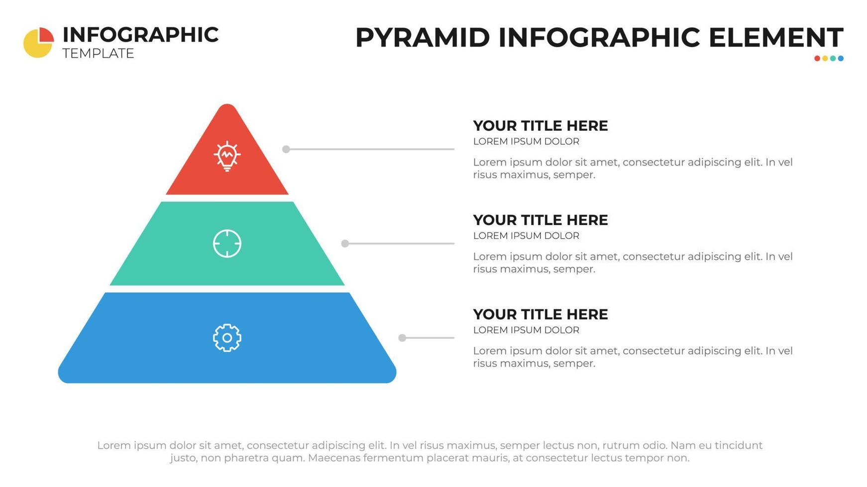 Pyramidendigramm mit 3 Listen, Infografikelement, Präsentationslayoutvorlage vektor