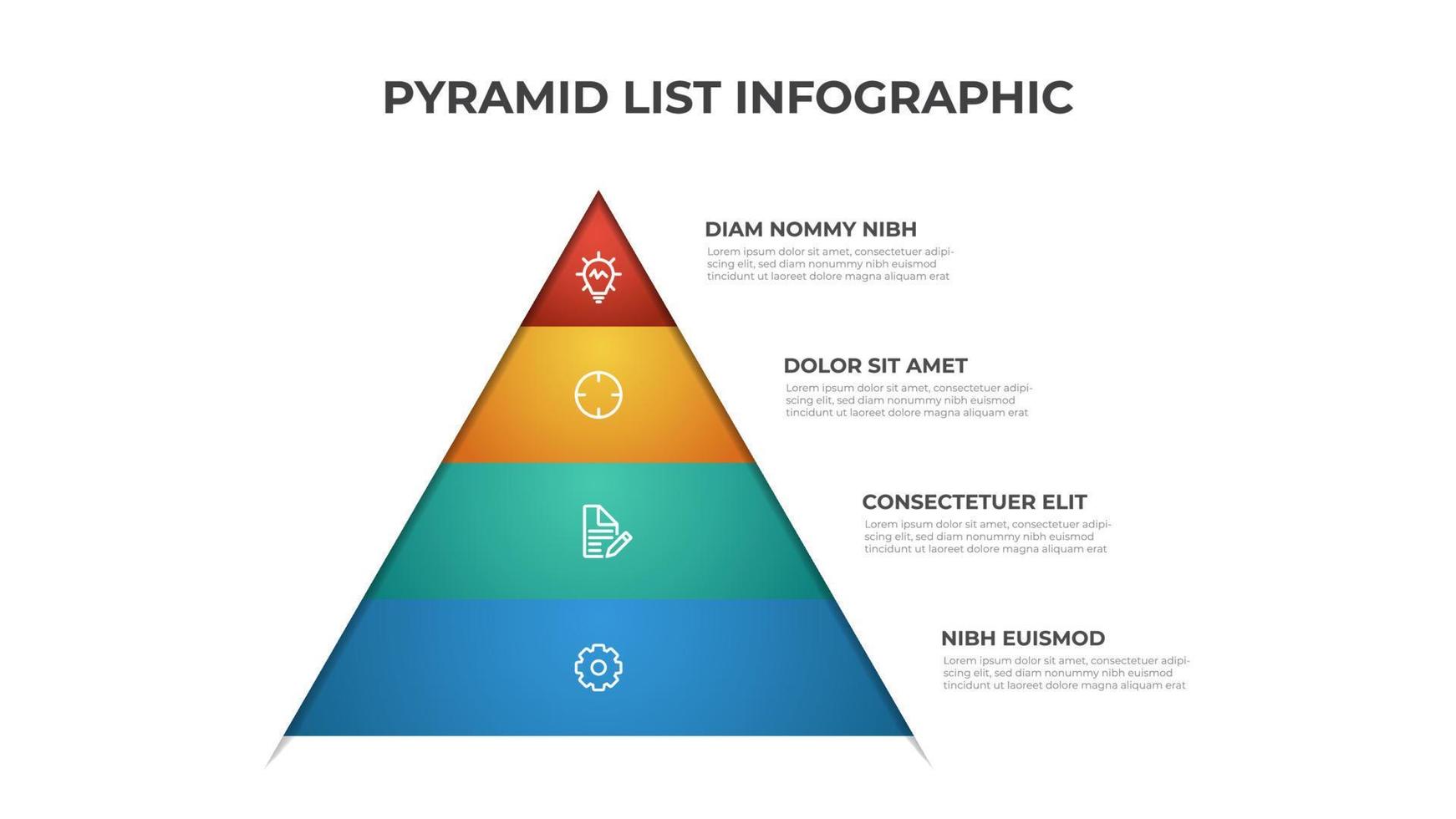 pyramid infographic mall med 4 skikten eller lista. layout element vektor för presentation, Rapportera, broschyr, etc.