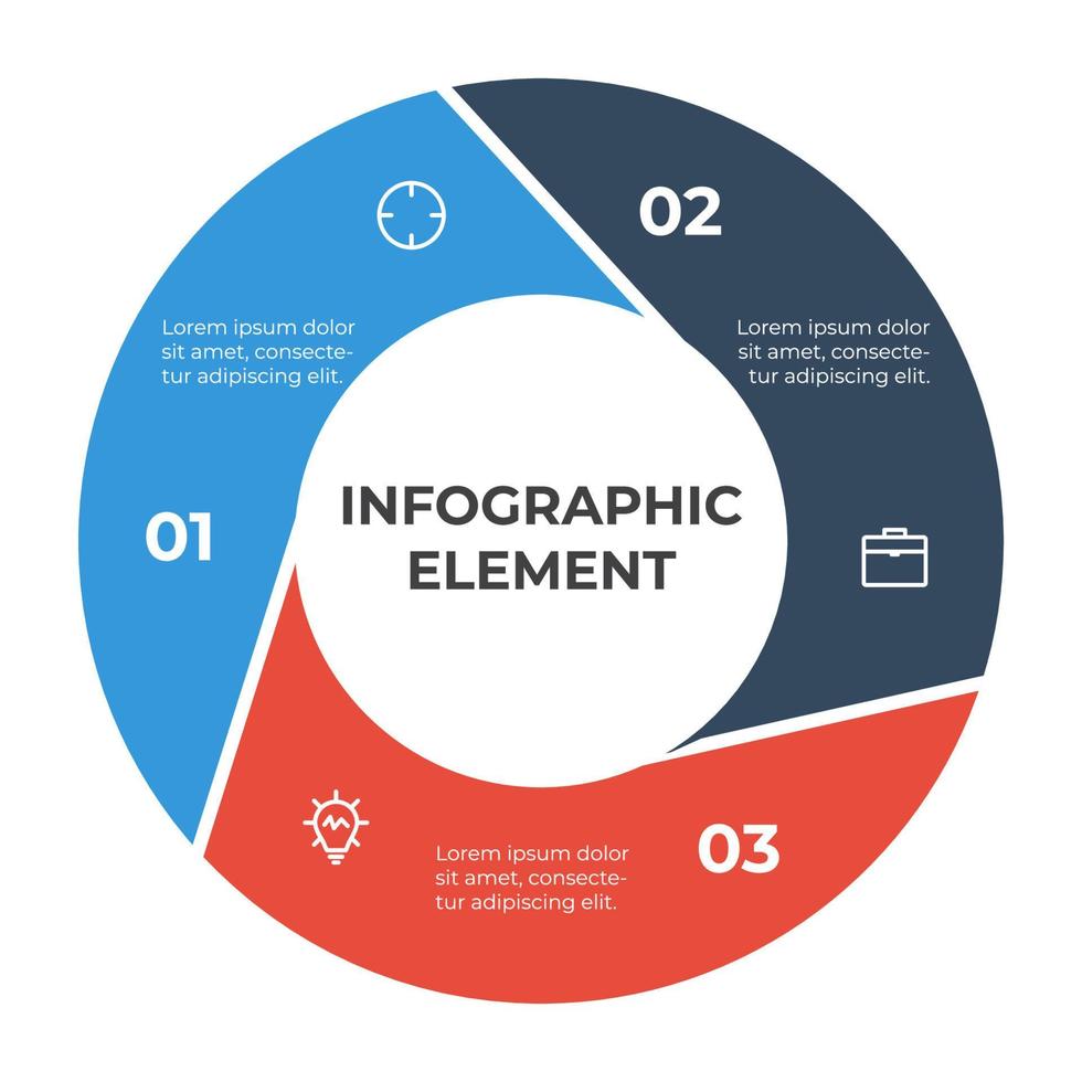 kreis infografik elementvektor mit 3 optionen, schritten, liste, teilen. kann für Workflow, Timeline, Banner, Broschüre, Social-Media-Beitrag usw. verwendet werden vektor