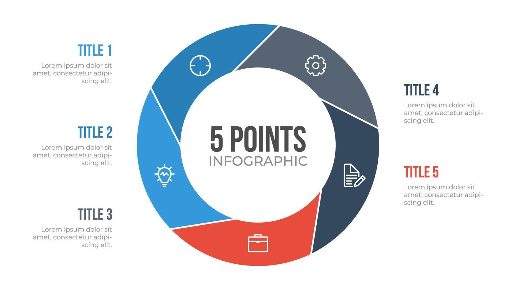 5 poäng cirkel infographic element vektor, kan vara Begagnade för arbetsflöde, steg, alternativ, lista, processer, presentation glida, Rapportera, etc. vektor