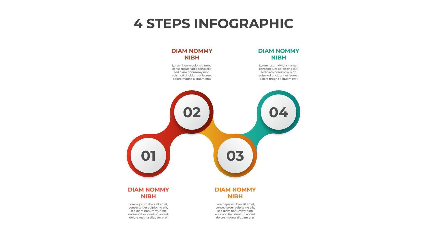 4 Schritte, verbundenes Kreisdiagramm mit Anzahl der Sequenzen, Infografik-Elementvorlagenvektor vektor