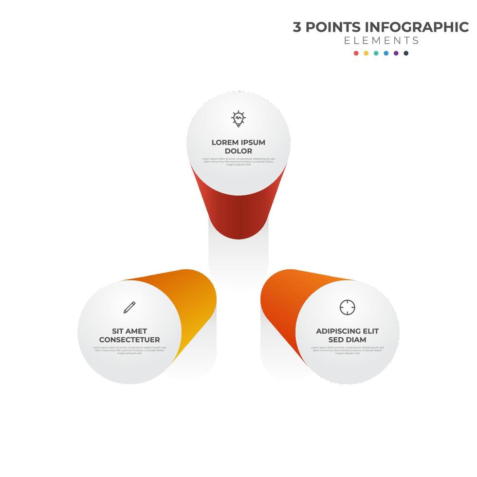 3 Punkte kreisförmiges Infografik-Element, Zyklus-Layout-Diagramm mit Symbol und bunter Farbe, kann für Präsentation, Banner usw. verwendet werden. vektor