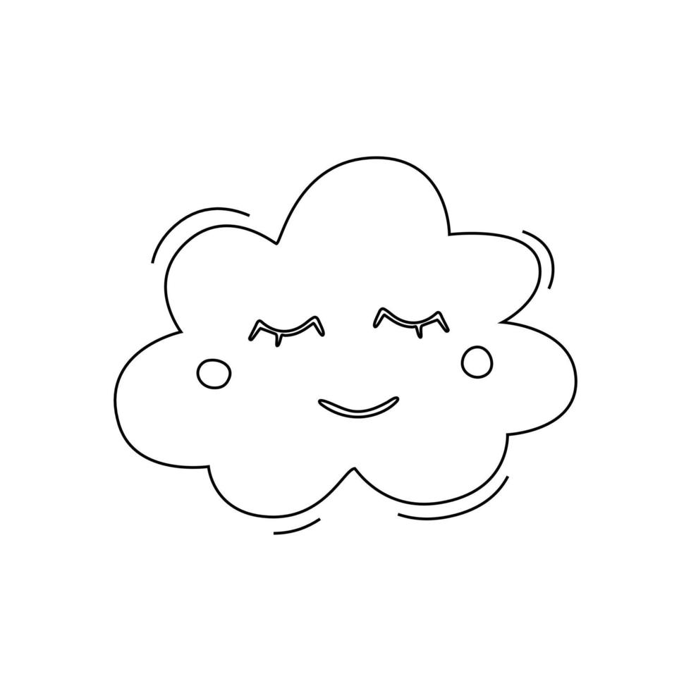 söt moln. kontur teckning av en moln med en ansikte och stängd ögonfransar vektor