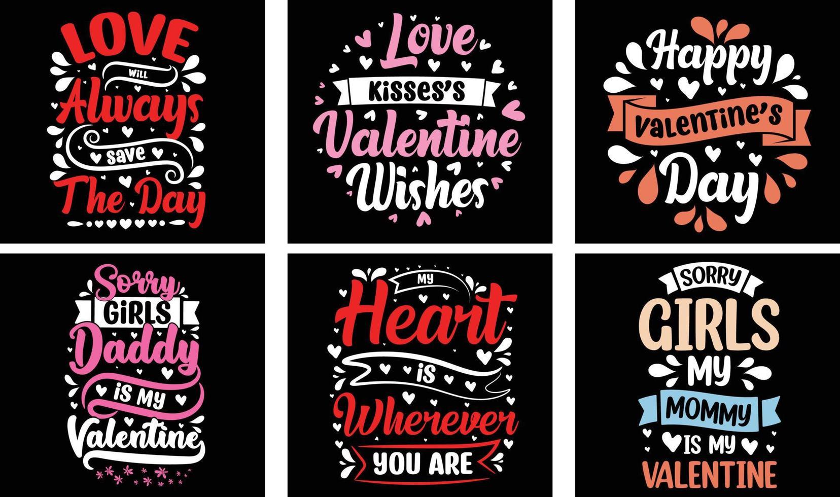 Valentinstag-T-Shirt-Designpaket. Valentinstag Vektorgrafiken. Valentinstag-Typografie-T-Shirt-Design vektor