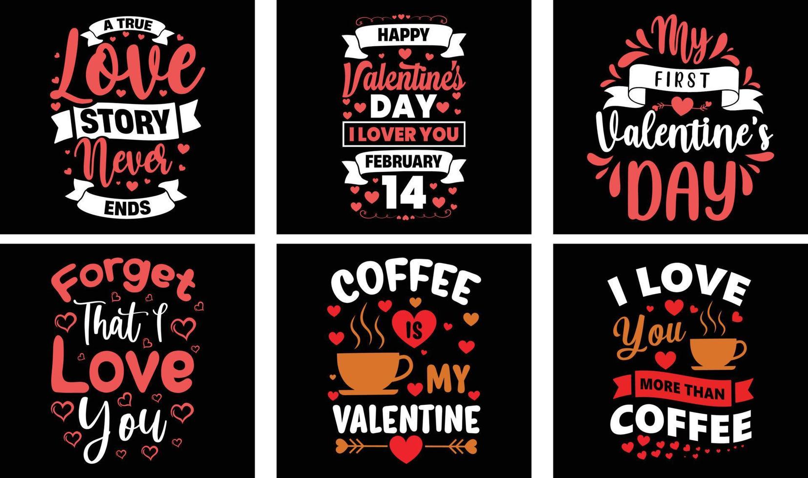 Valentinstag-T-Shirt-Designpaket. Valentinstag Vektorgrafiken. Valentinstag-Typografie-T-Shirt-Design vektor