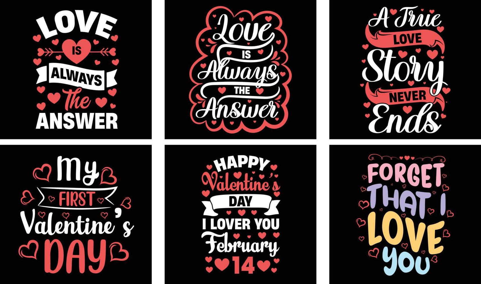 Valentinstag-T-Shirt-Designpaket. Valentinstag Vektorgrafiken. Valentinstag-Typografie-T-Shirt-Design vektor