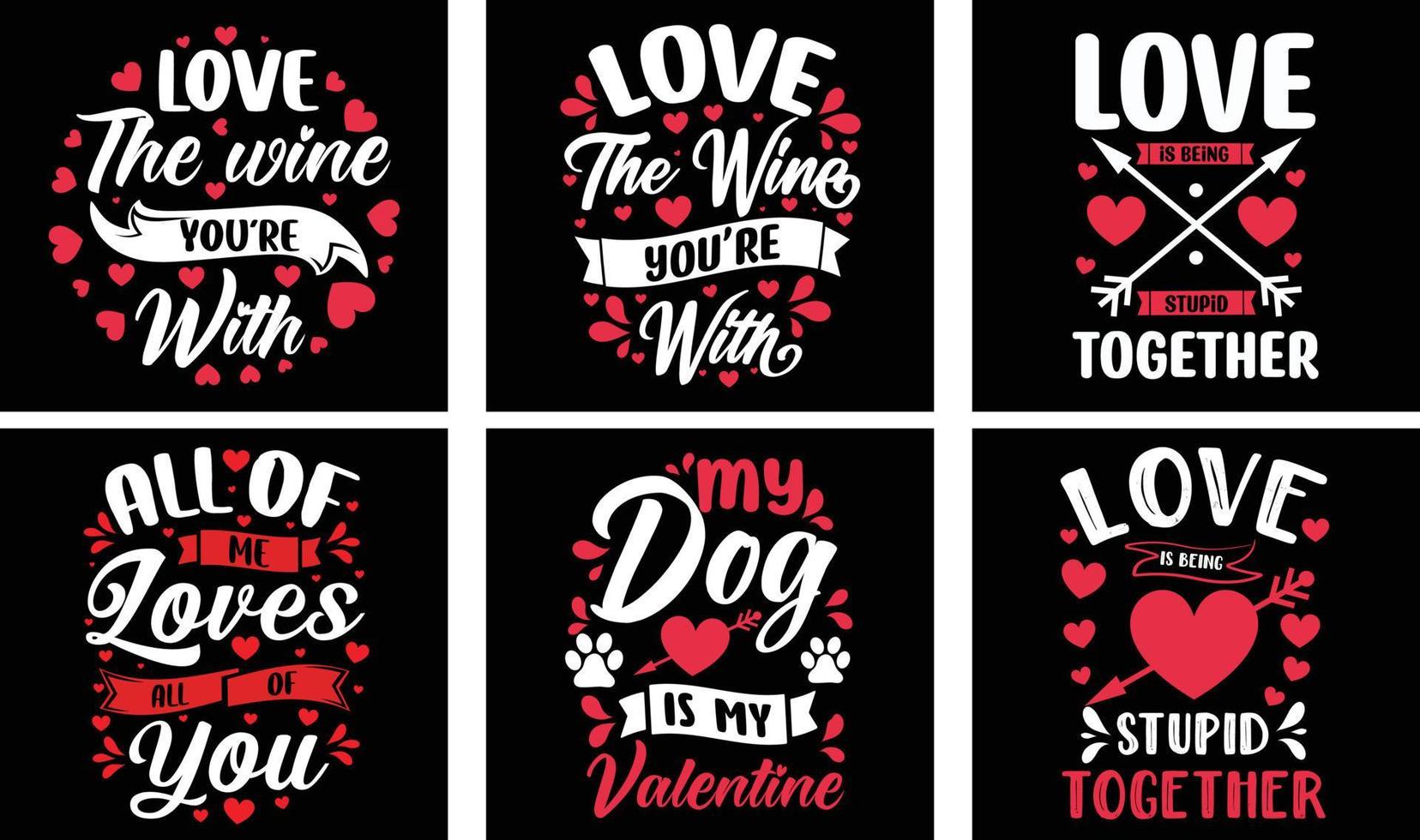 Valentinstag-T-Shirt-Designpaket. Valentinstag Vektorgrafiken. Valentinstag-Typografie-T-Shirt-Design vektor