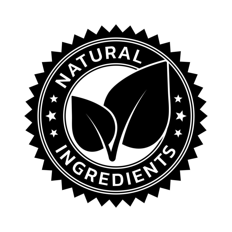 bricka av naturlig Ingredienser. svart och vit organisk blad form sudd stämpel. design element för etiketter, klistermärken, banderoller, posters för mat och hälsa företag. vektor illustration.