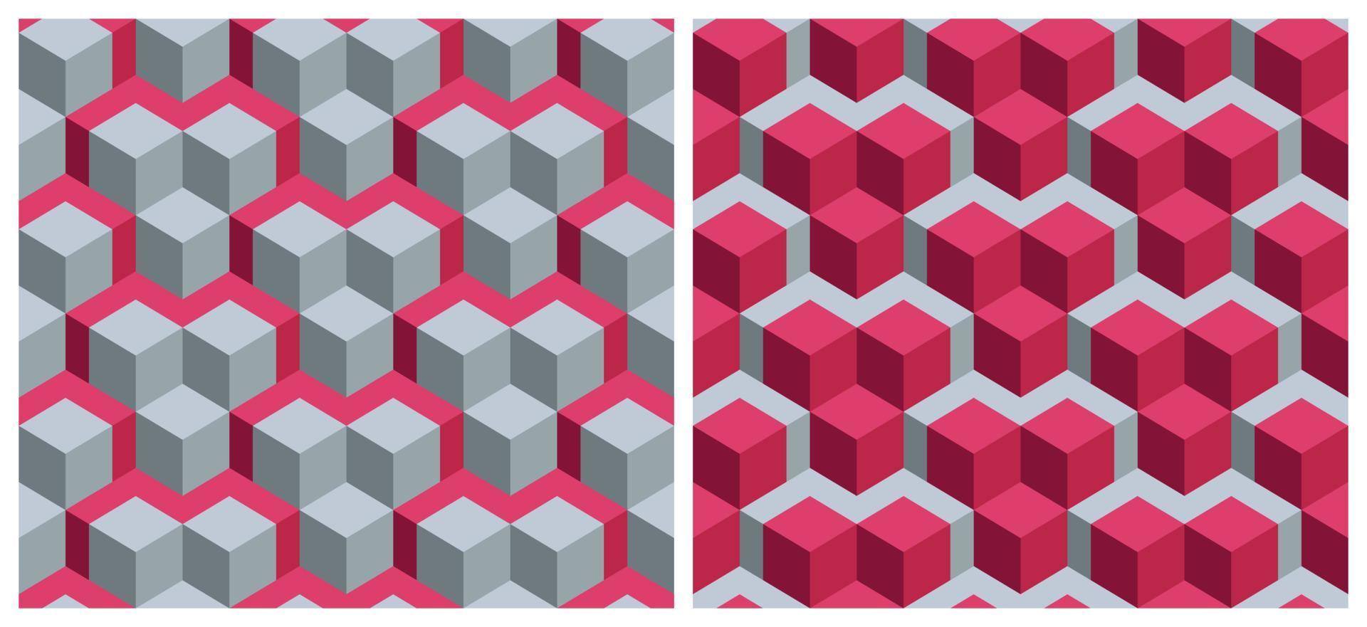 sömlös 3d kub geometrisk mönster bakgrund. trend Färg av de år 2023 viva magenta. design textur element för tyg, bricka, baner, omslag, affisch, bakgrund, vägg. vektor illustration.