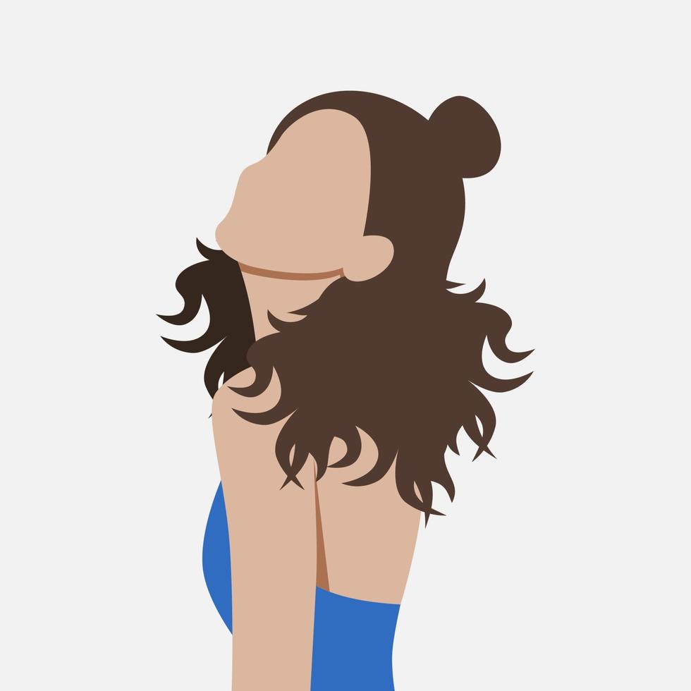 ansiktslös flicka i blå topp med söt frisyr. tillfällig vektor illustration design för baner, affisch, social media, hemsida, och element.