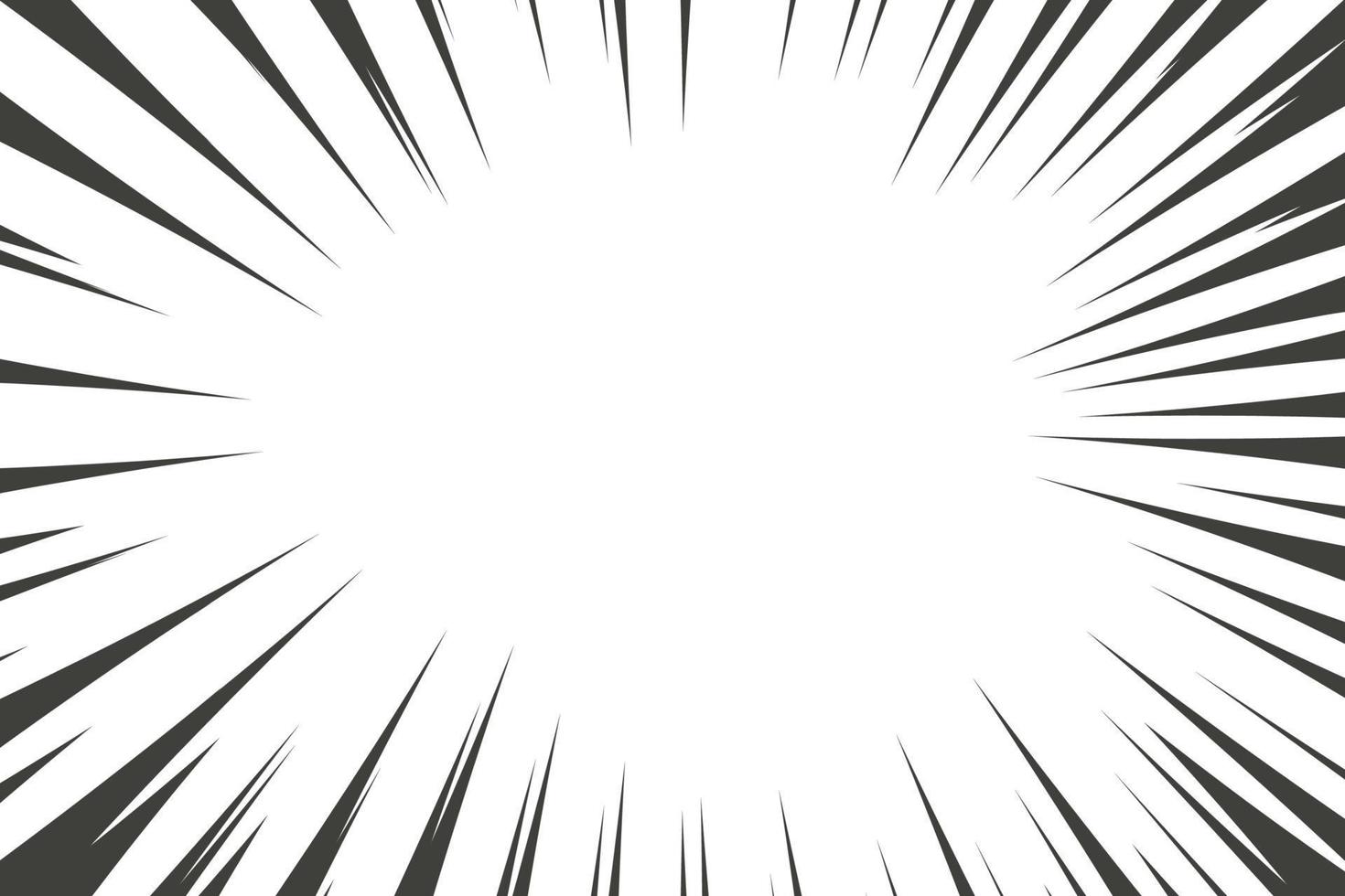 Comic-Manga-Radiallinien mit Geschwindigkeitseffekt für Comics. schwarzer und weißer Explosionshintergrund. Blitzstrahl glühen. Vektorrahmen. vektor