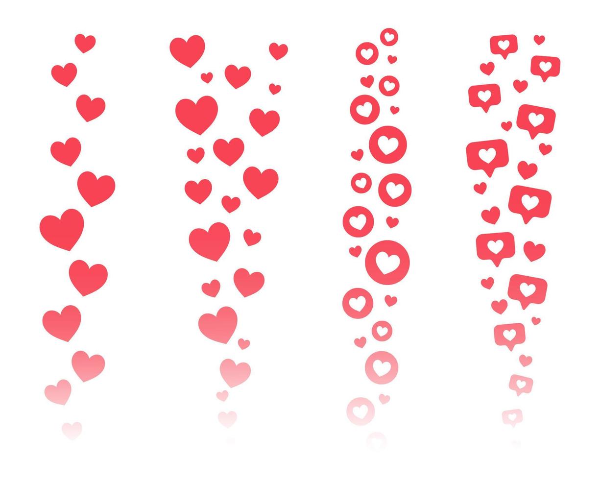 fliegende Herzen strömen. Liebe mag Emotionen für soziale Medien. positive Reaktion und Feedback. Vektorsatz vektor