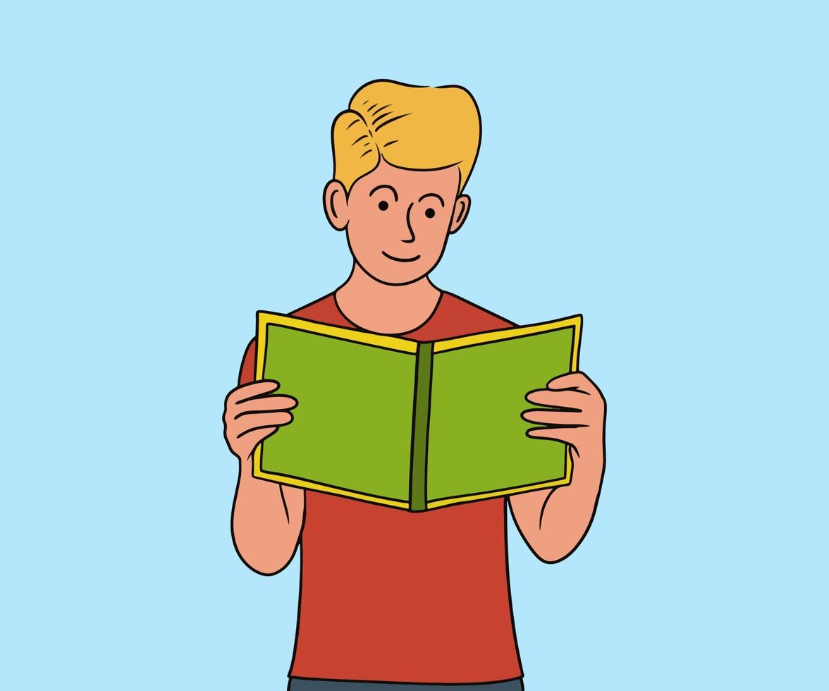 Illustration eines Jungen, der ein Buch liest vektor