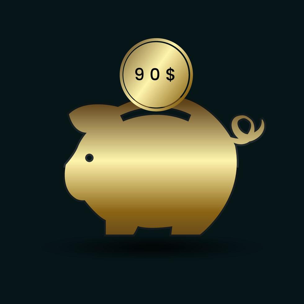 90 USD guld mynt sätta i gyllene nasse Bank, sparande pengar begrepp vektor illustration design.