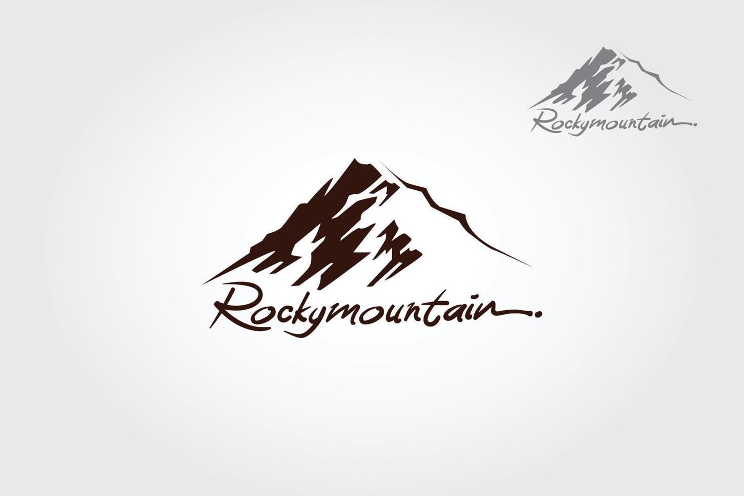 Rocky Mountain-Vektor-Logo-Vorlage. Das Hauptsymbol des Logos ist ein Felsberg, dieses Logo symbolisiert Natur, Stärke, Sauberkeit, Frieden und Ruhe, dieses Logo sieht auch modern, sportlich und einfach aus. vektor