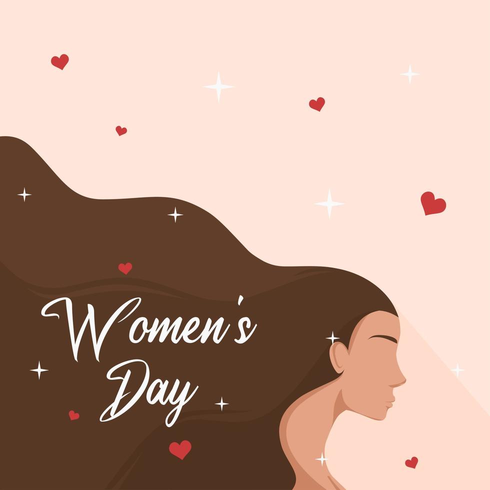 Frauentageskarte mit Frauenkopf und schönen langen Haaren, geeignet für Poster, Social-Media-Beiträge, Grußkarten, Verkauf und mehr vektor