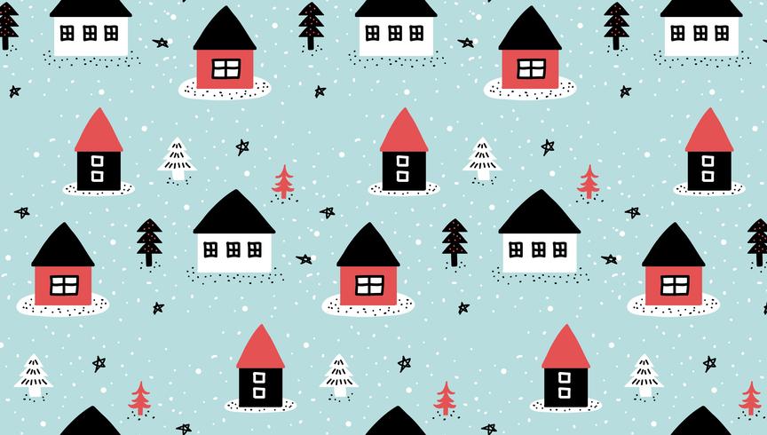 doodle vinter hus mönster vektor